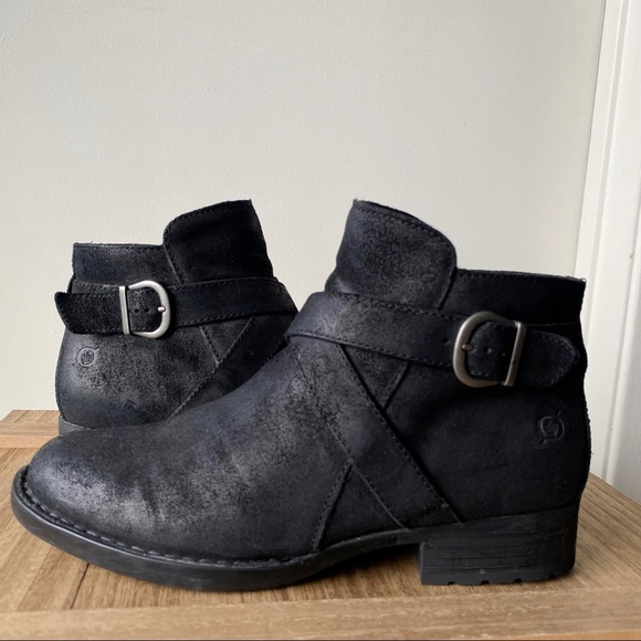Born Shoes - Born | Jorgette Distressed Black Suede Ankle Bootie 8.5
